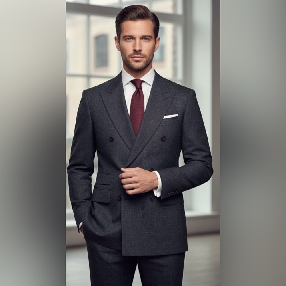 Vintage Gino Cappeli Collection 2-Piece Suit; Black & White Speckled, 42L/P35